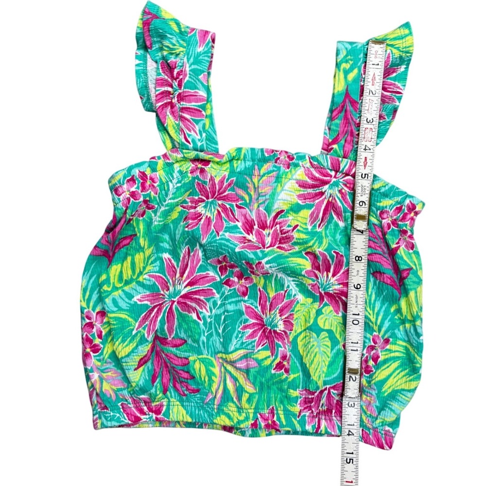 Tommy Bahama Girls Green Pink Tropical Floral Ruffle Strap Tank Top Size M 7/8 - Picture 2 of 7